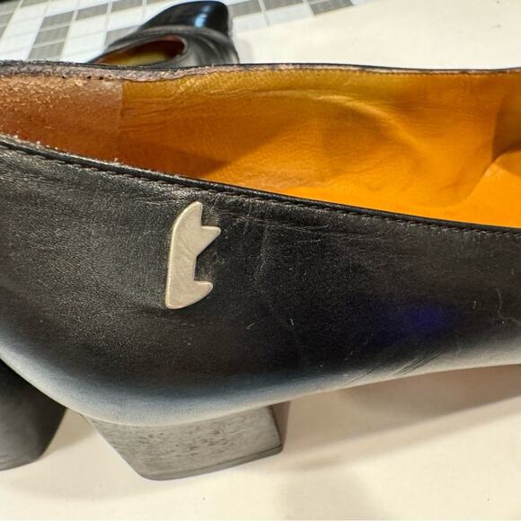 A. Testoni Black Leather Heels 3" Square Toe Italy Size 5.5 with Dust Bag - Picture 5 of 10